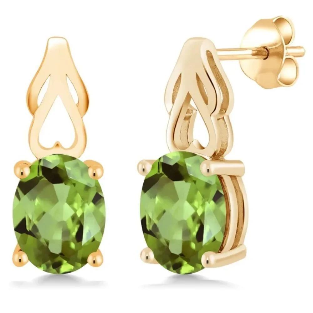 18K Yellow Gold 925 with 3.60 Cttw PeridotâOval Post Back Drop Earrings